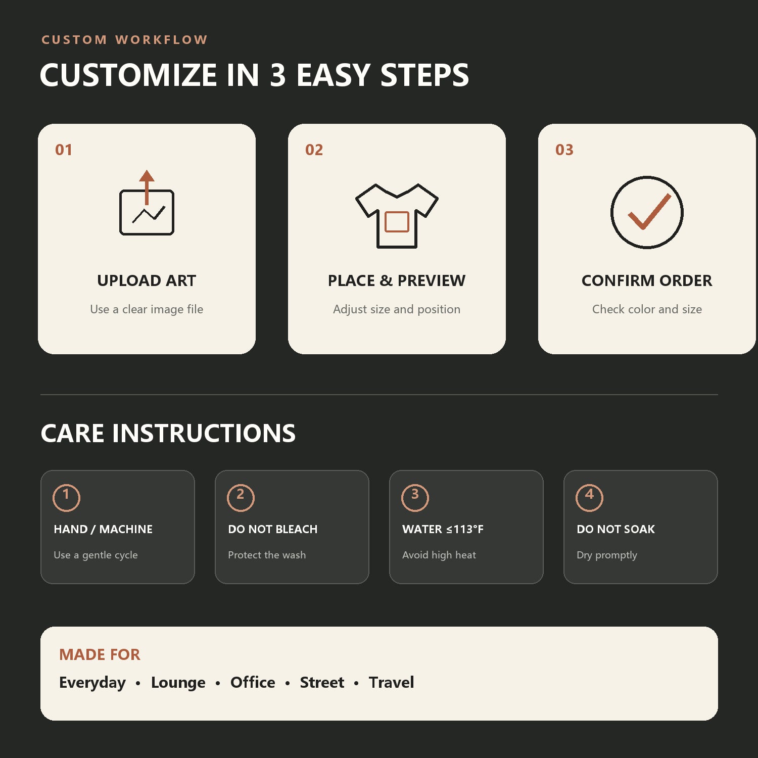 Customization steps and care instructions