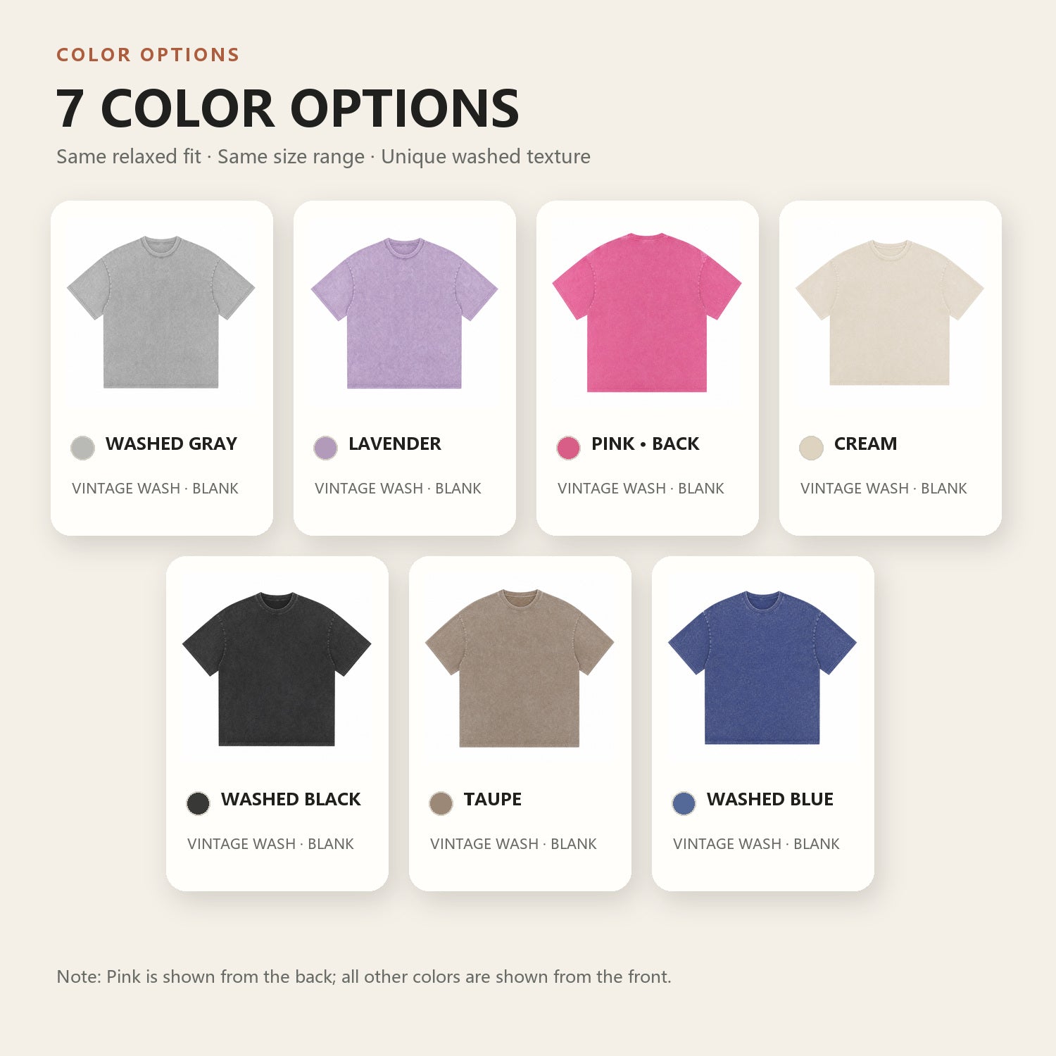 Available washed T-shirt colors