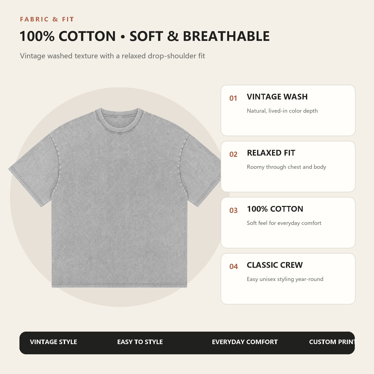 Cotton fabric and relaxed fit details