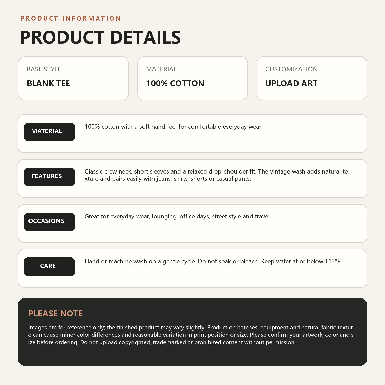 Product information and customer notice